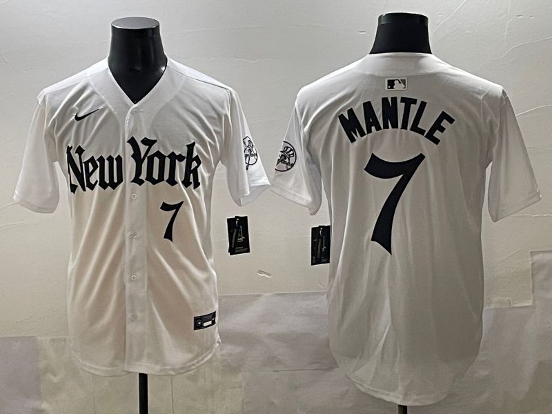 Men 2025 New York Yankees #7 Mantle White Five generations Joint Name Nike MLB Jersey style 6->new york yankees->MLB Jersey